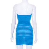 Spring Summer Women's Solid Color Strapless See-Through Mesh Sexy Mini Dress
