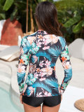 Sexy Long Sleeve Swimsuit Plus Size Printed Sun Protection Surf Two Piece Set