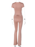 Casual Fashionable Round Neck Pullover Short-Sleeved Top Slim Trousers Two-Piece Set