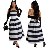 Summer Women's Clothing Fashionable Striped Print Sexy A-Line Long Dress