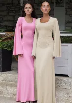 Plus Size Women Belt Bottom Long Sleeve Ribbed Dress