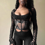 Spring Fashion Style Street Sexy Hollow See-Through High Waist Tight Fitting Low Back Jumpsuit