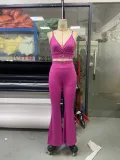 Women Solid Sleeveless Tank Top and Slit Trousers Casual Two-piece Set
