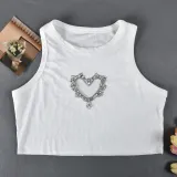 Women Fresh Summer Hollow Beaded Crop Tank Top