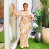 Elegant African Women's Sequin Plus Size Party Evening Dress