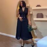 Women Summer Turndown Collar Vest And Pleated Skirt Casual Two-piece Set