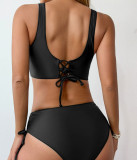 Women Bikini Solid Tie Adjustable Two Pieces Swimwear