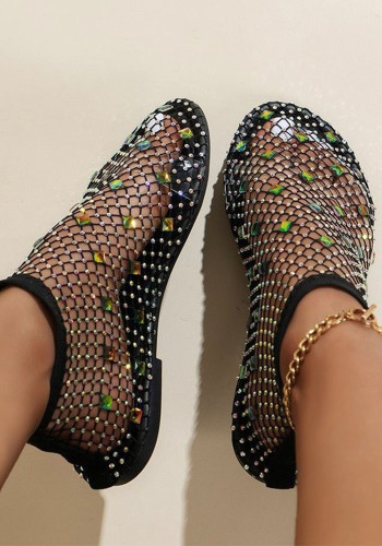 Women Summer Flat Multi-Color Diamond Sexy Fishnet Sandals