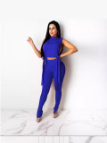 Women Solid Lace-Up Sexy Top and Pant Two-piece Set