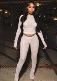 Women Xikong Net Sexy Long Sleeve Top and Pant Two-piece Set