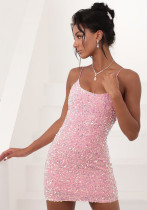 Women 's Sparkling Sequin Tight Fitting Strap Party Dress