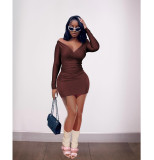Women Summer Sexy Off-Shoulder V-Neck Long Sleeve Casual Skirt Two-piece Set