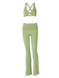 Sports Fitness Yoga Casual Style Sexy Crop Tank Top High-Waisted Slim Trousers Two-Piece Set