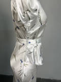 Women 's Spring V-Neck Printed High Waist Long Bodycon Dress