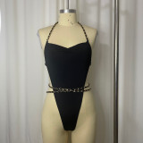 Women Black Chain One Piece Swimwear