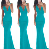 Women 's Fashionable Sexy Strap Low Back Long Cocktail Evening Dress