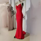 Spring Summer Women 's Strap V-Neck Low Back Long Dress