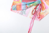 Women 's Spring Fashion Sexy Print Mesh Long Sleeve Crop Top Drawstring Bodycon Skirt Two Piece Set