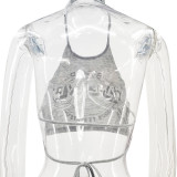 Summer Trendy Women 's Clothing Halter Neck Lace-Up Low Back Crop Printed Slim Fit Vest