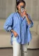 Spring Casual Blue And White Striped Career Loose Shirt