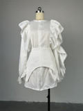 Women Spring Ruffled Lace Bell Bottom Sleeve Shirt Dress
