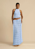 Women Spring Summer Casual Halter Neck Top and Long Skirt two-piece set