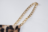 Women Chain Suspender Irregular Slit Leopard BacklessMaxi Dress