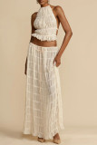 Women Spring Summer Casual Halter Neck Top and Long Skirt two-piece set