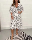 Summer Printed Casual V-Neck Long-Sleeved Dress