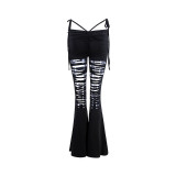 Women 's Sexy Low-Waisted Ripped Cutout Casual Bell Bottom Trousers