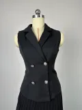 Women Summer Turndown Collar Vest And Pleated Skirt Casual Two-piece Set