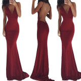 Women 's Fashionable Sexy Strap Low Back Long Cocktail Evening Dress