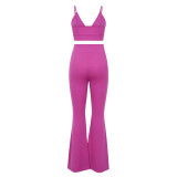 Women Solid Sleeveless Tank Top and Slit Trousers Casual Two-piece Set