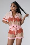 Women spring knitting short-sleeved Top and shorts Casual two-piece set