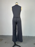Women 's Spring V-Neck Sleeveless Vest Wide-Leg Trousers Casual Suit