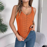Spring And Summer Casual Solid Color V-Neck Hollow Top Holidays Knitting Shirt Women 's Clothing