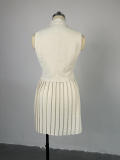 Women Summer Turndown Collar Irregular Top and Pleated Skirt Casual Two-piece Set
