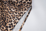 Women Chain Suspender Irregular Slit Leopard BacklessMaxi Dress