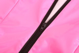 Pu Leather Zipper High Stretch Deep V-Neck Dress