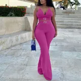 Women Solid Sleeveless Tank Top and Slit Trousers Casual Two-piece Set