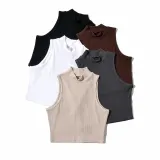 Women Stand Collar Sexy Sleeveless Crop Top