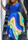 Women Sexy Contrast Print V-Neck Lace-Up Top and Skirt Two-piece Set