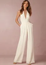 Women Sexy Sleeveless Halter Neck Loose Jumpsuit