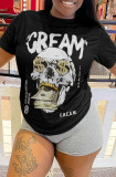 Plus Size Women Loose Round Neck Short Sleeve Skull Print T-Shirt