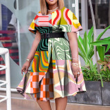 Plus Size African Women Lace Up Print Dress