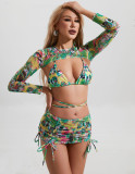 Women Bikini Drawstring Lace-Up Swimsuit Set