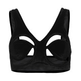 Women Sexy Hollow Suspender Backless Solid Crop Top