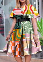 Plus Size African Women Lace Up Print Dress