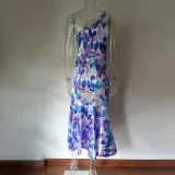 Summer Multicolor Printed Slash Shoulder Fishtail Strap Dress