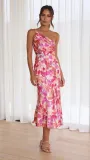 Summer Multicolor Printed Slash Shoulder Fishtail Strap Dress
